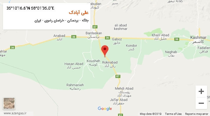 روستای علی آبادک بر روی نقشه