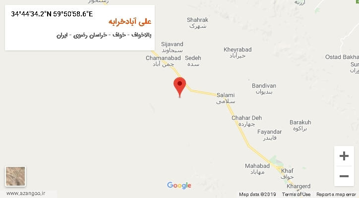 روستای علی آبادخرابه بر روی نقشه