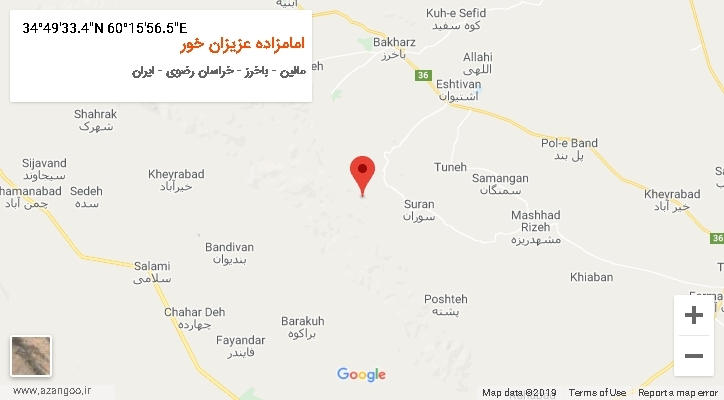 روستای امامزاده عزیزان خور بر روی نقشه