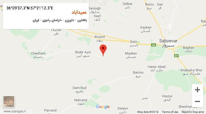 روستای عمیدآباد بر روی نقشه