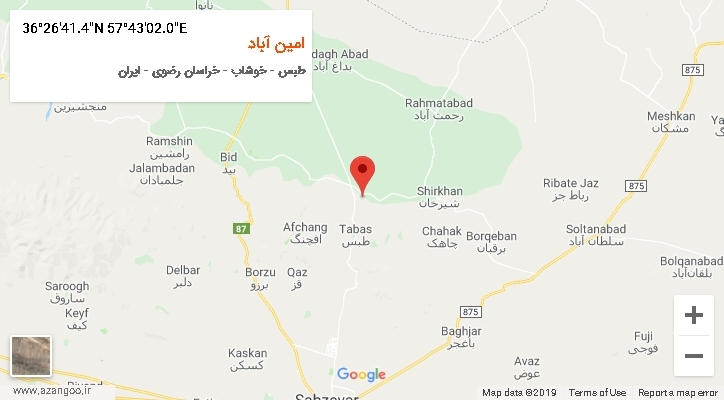 روستای امین آباد بر روی نقشه