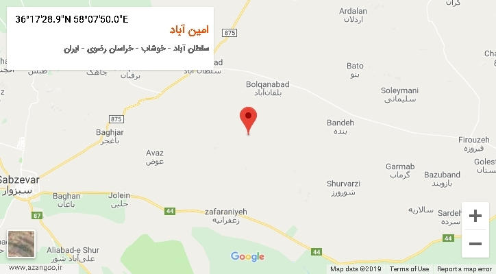 روستای امین آباد بر روی نقشه