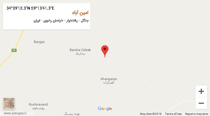 روستای امین آباد بر روی نقشه