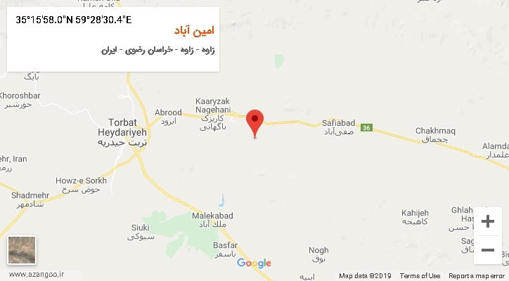روستای امین آباد بر روی نقشه