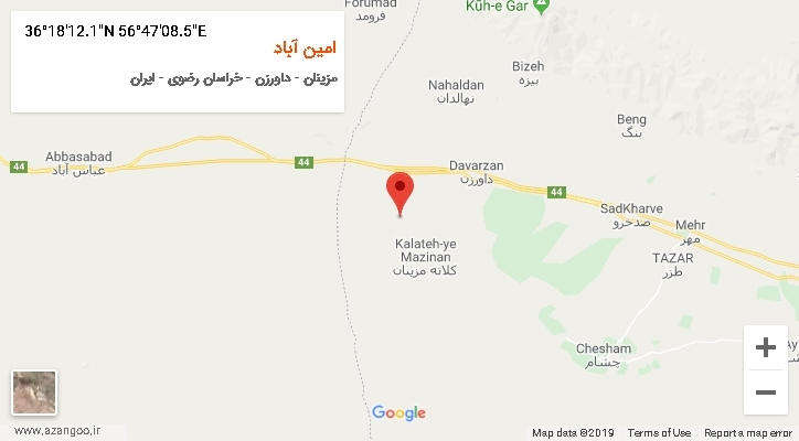 روستای امین آباد بر روی نقشه