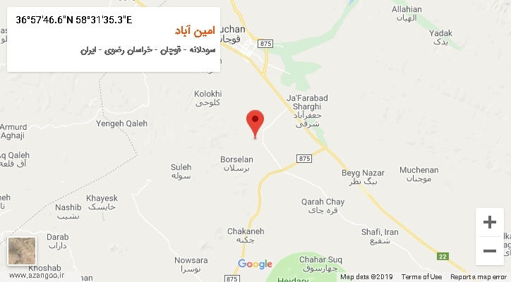 روستای امین آباد بر روی نقشه