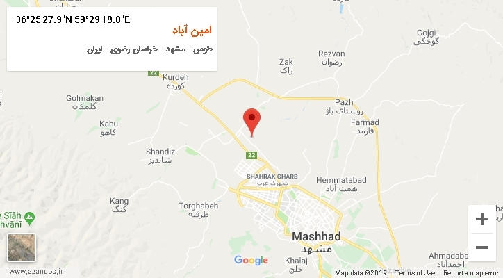 روستای امین آباد بر روی نقشه