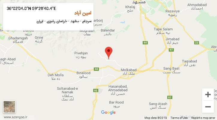 روستای امین آباد بر روی نقشه