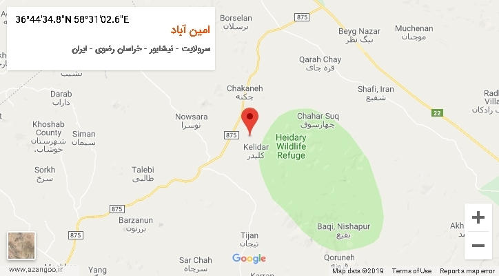 روستای امین آباد بر روی نقشه