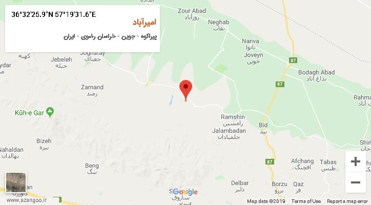 روستای امیرآباد بر روی نقشه