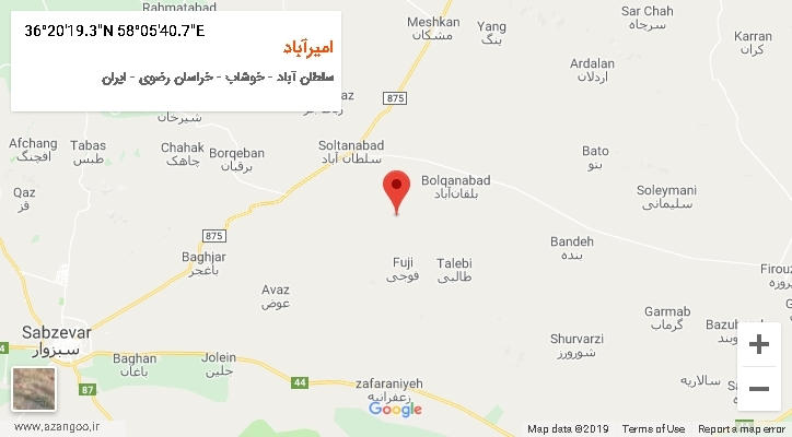 روستای امیرآباد بر روی نقشه