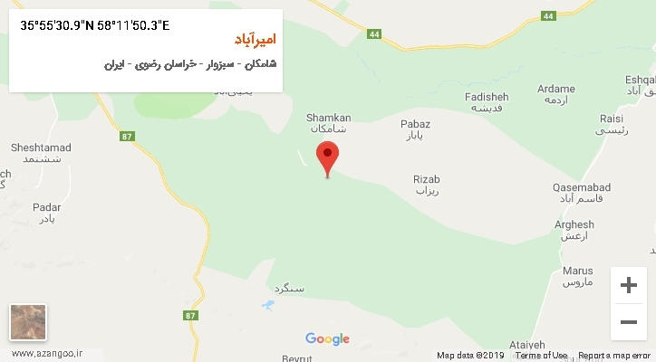 روستای امیرآباد بر روی نقشه