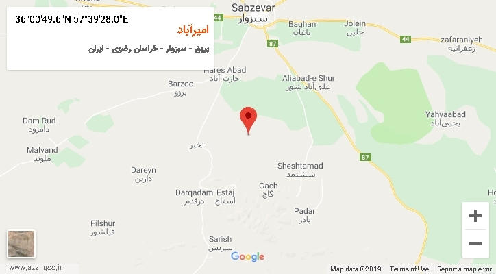 روستای امیرآباد بر روی نقشه