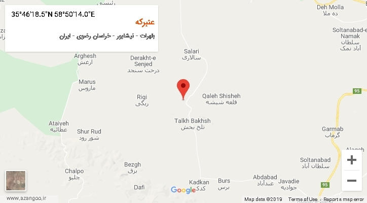 روستای عنبرکه بر روی نقشه