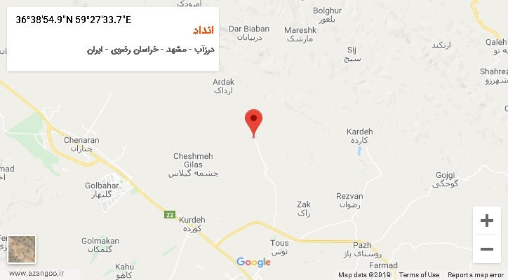 روستای انداد بر روی نقشه