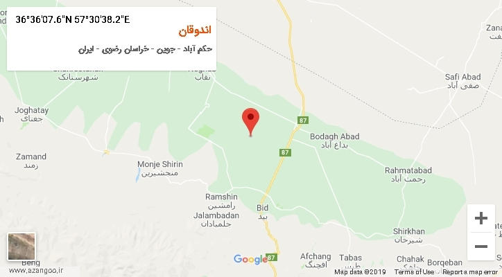روستای اندوقان بر روی نقشه