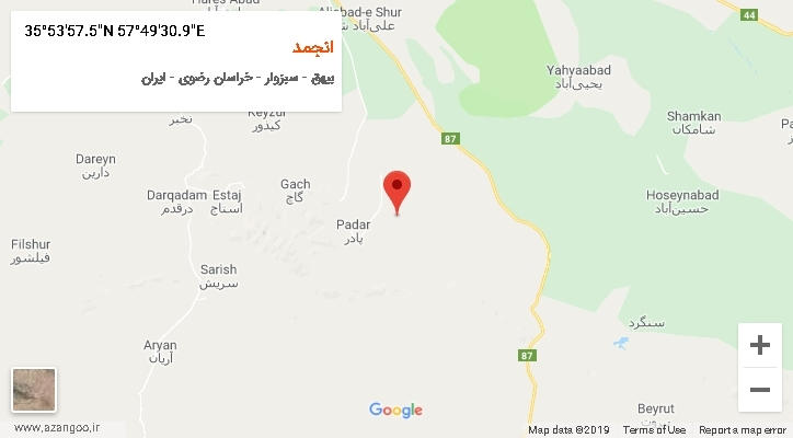 روستای انجمد بر روی نقشه