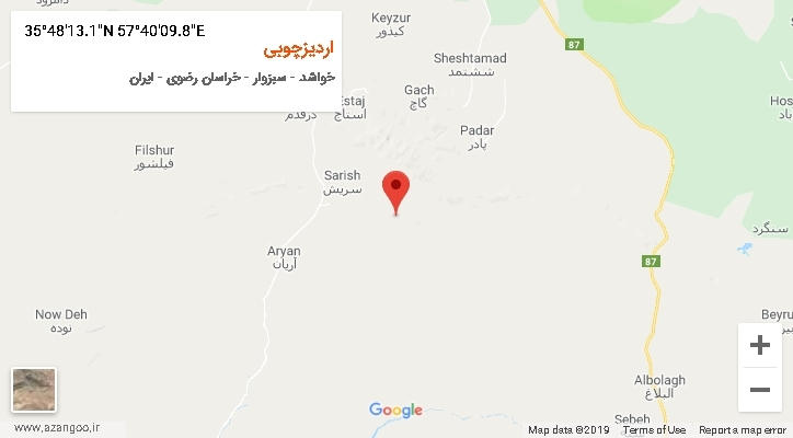 روستای اردیزچوبی بر روی نقشه