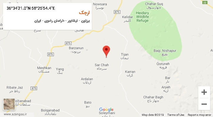 روستای ارجک بر روی نقشه