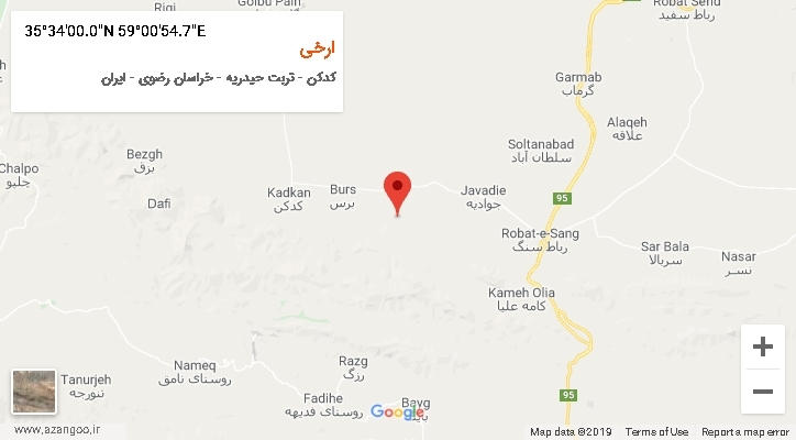 روستای ارخی بر روی نقشه