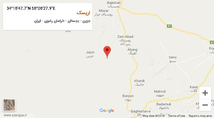 روستای اریسک بر روی نقشه