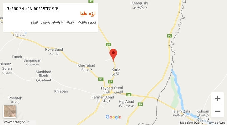 روستای ارزه علیا بر روی نقشه