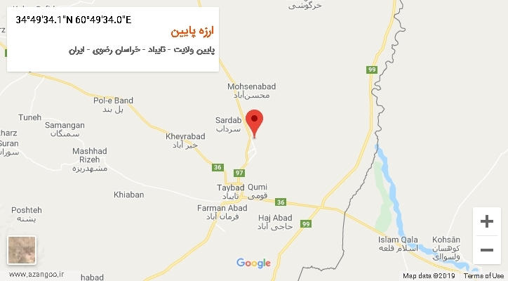 روستای ارزه پایین بر روی نقشه
