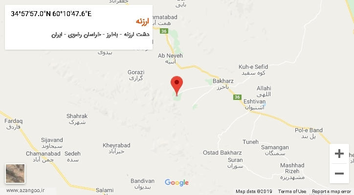روستای ارزنه بر روی نقشه