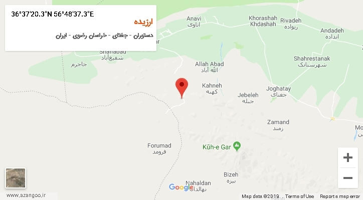 روستای ارزیده بر روی نقشه
