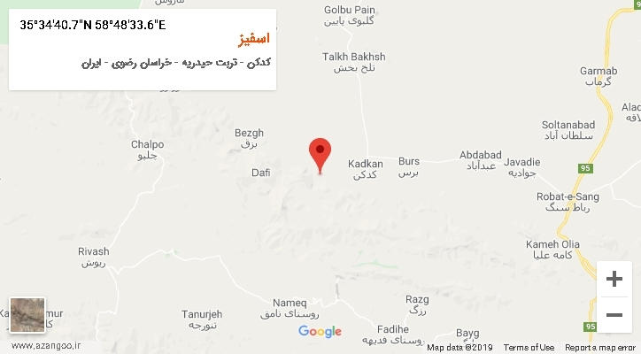 روستای اسفیز بر روی نقشه