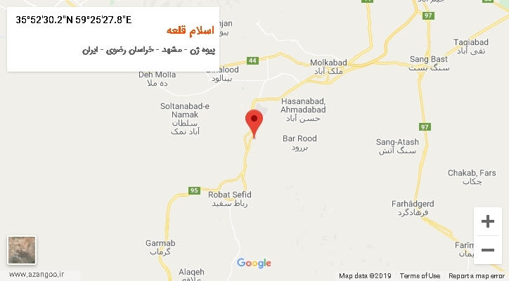 روستای اسلام قلعه بر روی نقشه