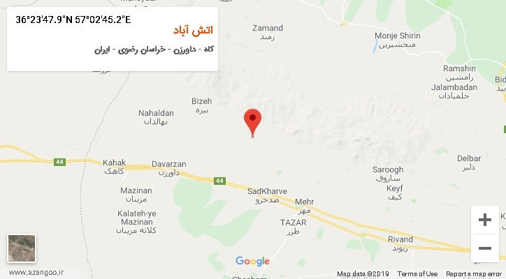 روستای اتش آباد بر روی نقشه