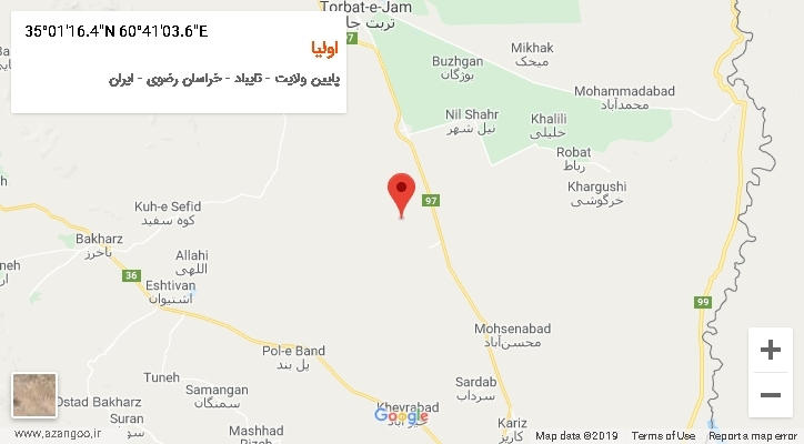 روستای اولیا بر روی نقشه