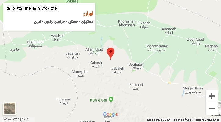 روستای اوران بر روی نقشه