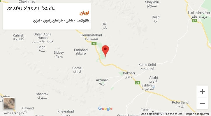 روستای اویان بر روی نقشه