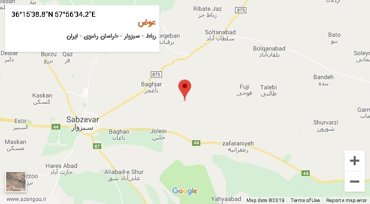 روستای عوض بر روی نقشه