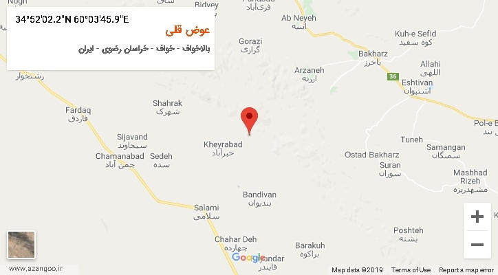 روستای عوض قلی بر روی نقشه