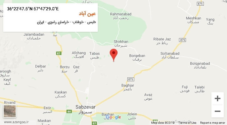 روستای عین آباد بر روی نقشه