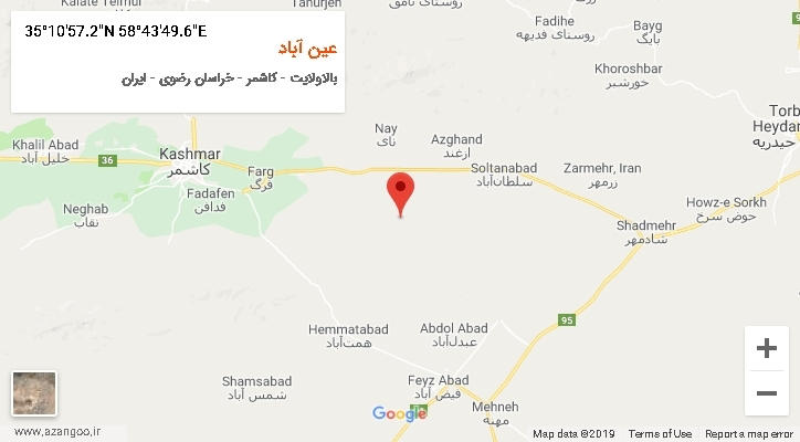 روستای عین آباد بر روی نقشه
