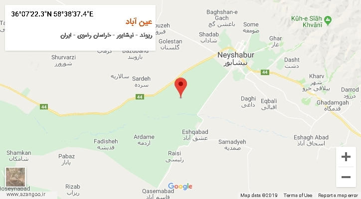 روستای عین آباد بر روی نقشه