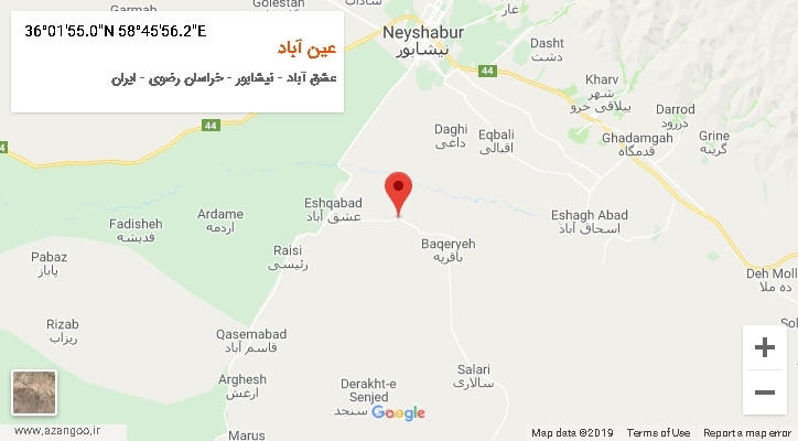 روستای عین آباد بر روی نقشه