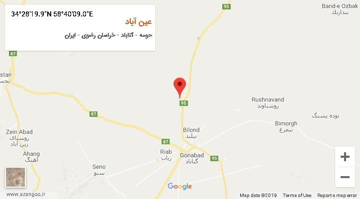 روستای عین آباد بر روی نقشه