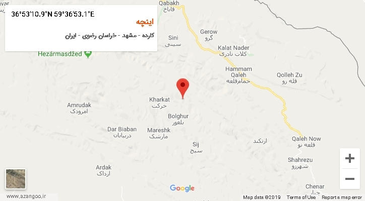 روستای اینچه بر روی نقشه