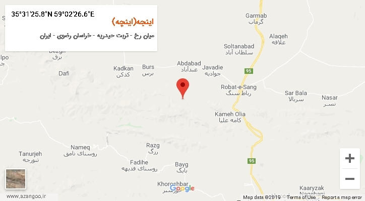 روستای اینجه(اینچه) بر روی نقشه