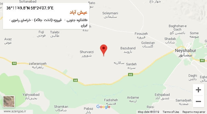 روستای عیش آباد بر روی نقشه