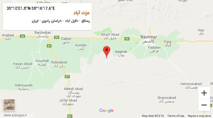 روستای عزت آباد بر روی نقشه