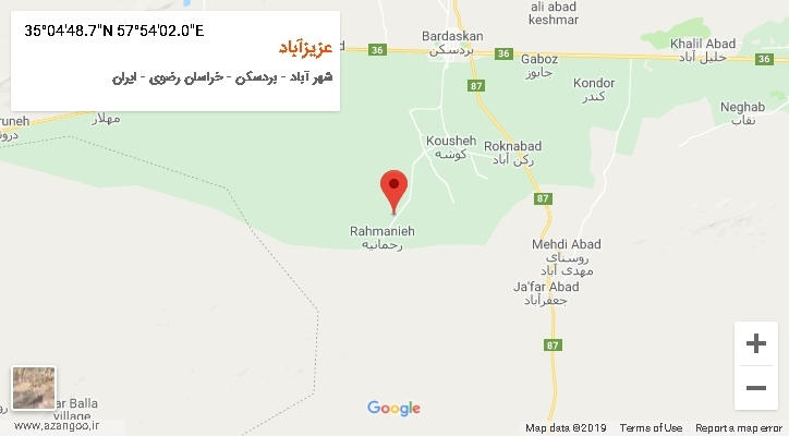 روستای عزیزآباد بر روی نقشه