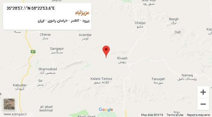 روستای عزیزآباد بر روی نقشه