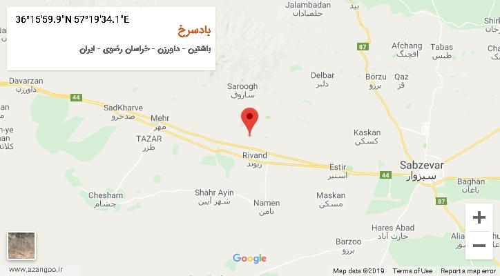 روستای بادسرخ بر روی نقشه