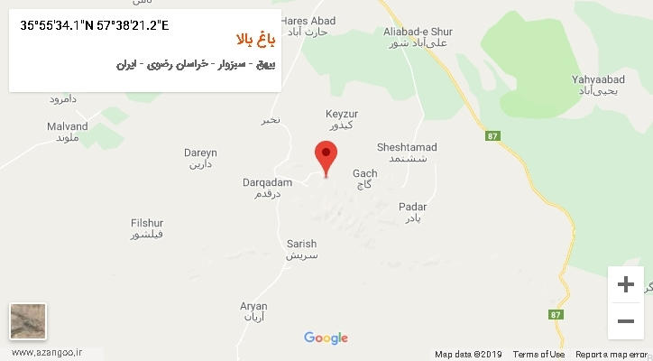 روستای باغ بالا بر روی نقشه